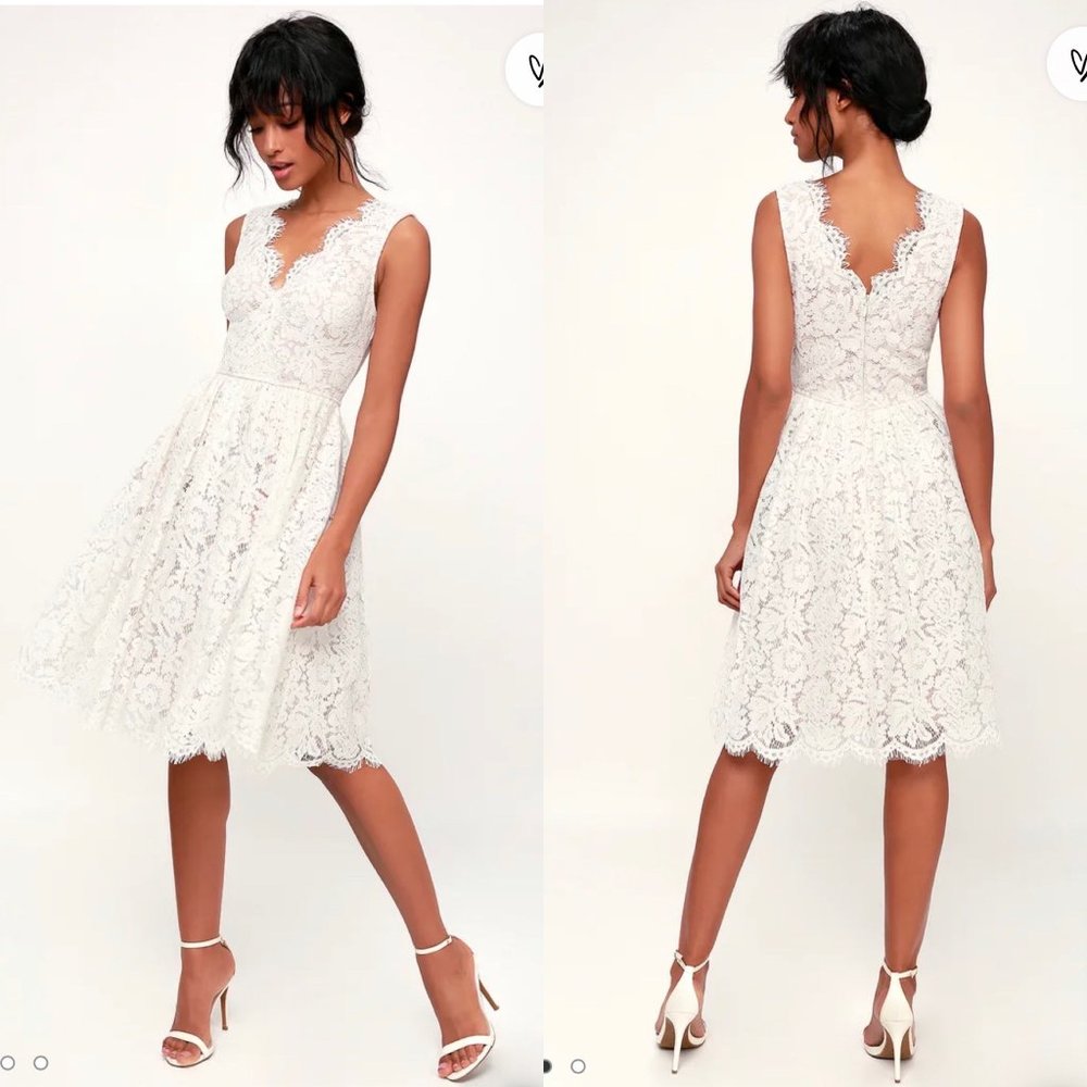 NWT Lulus Love Swept White Lace Midi Skater Dress XL